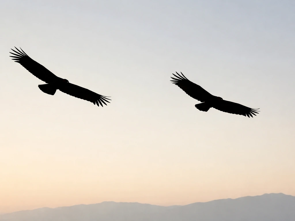 Two realistic condor and turkey vulture silhouettes over a simple sky background, side-by-side.
