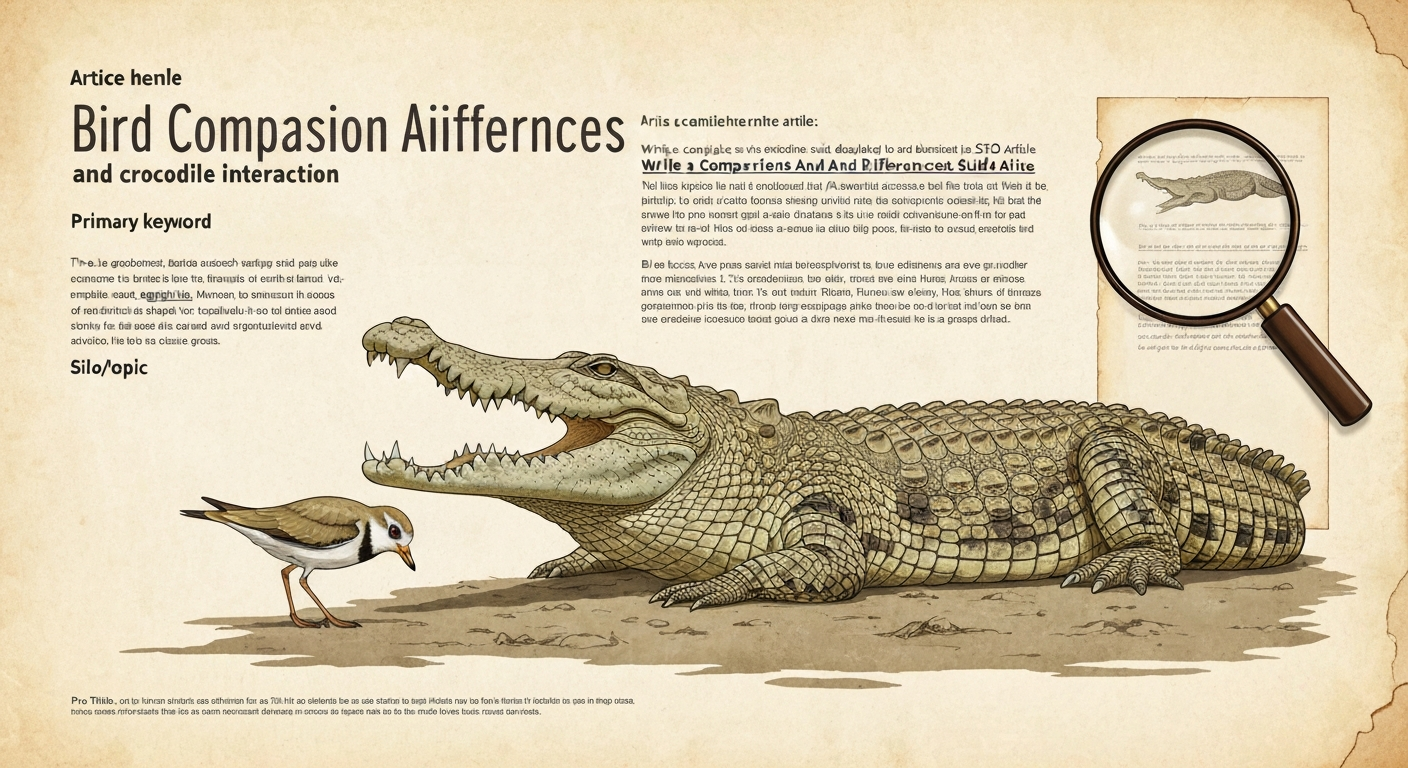Illustration of an Egyptian plover foraging near a resting Nile crocodile on a riverbank, with a faint magnifying-glass motif and aged manuscript texture to suggest investigation of an ancient anecdote.